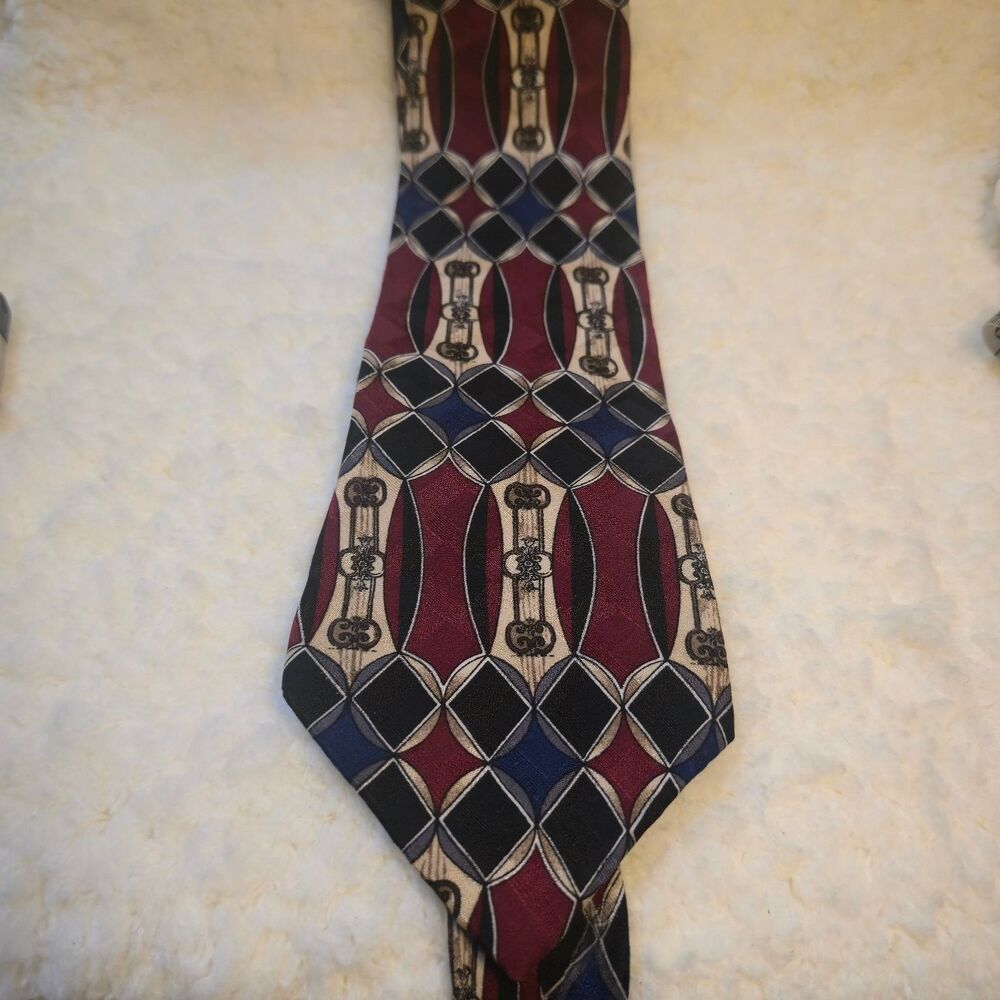 CONTE di MILANO Men’s XTRA LONG Multi-Color Italian Silk Geometric Tie